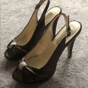 Autumn brown shiny peep toe wedding heels